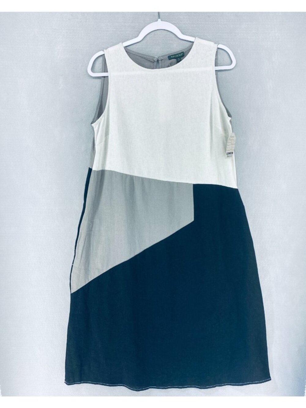 For Cynthia Linen Blend Dress M Gray Black Chambray Abstract Midi NWT